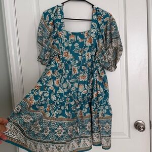 Band of the Free summer mini dress Floral Puff Sleeve Dress Sz Medium Multicolor